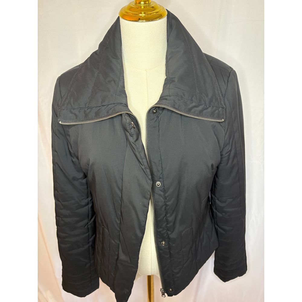 BCBG Max Azria‎ Black Quilted Puffer Jacket Zip Front Wide Collar Winter Coat
